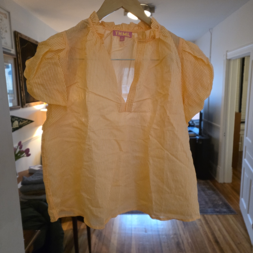 3/$30 ✨ THML Yellow Striped Puff Sleeve Blouse